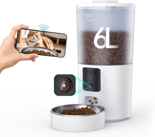 Automatic Cat Feeder with 1080P Camera, Two-Way Audio, APP Timed Auto Control Meals, 6L Dry Food Dispenser, 2.4G / 5G WiFi - Lot 646