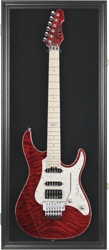DisplayGifts 42" Electric Guitar Display Case Cabinet Shadow Box with Guitar Hanger Stand - Lot 193