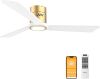 DAMINY Natural Solid Wood White and Gold 52 inch Ceiling Fan with Light - Thumbnail 1
