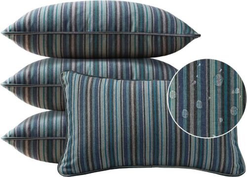 Sunbrella Decorative Outdoor Water Repellent Throw Pillows with Inserts, Set of 4, 20" x12" - Lot 698