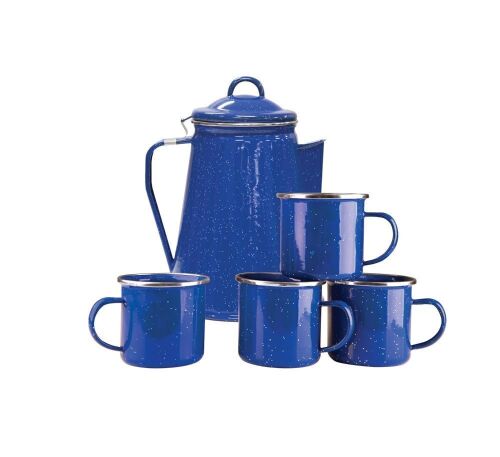 Stansport 8 Cup Enamel Percolator with Four Enamel Mugs, 12-Ounce - Lot 799