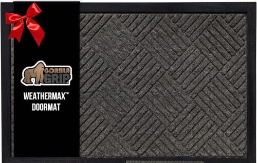 GORILLA GRIP 100% Waterproof All-Season WeatherMax Doormat, 17x29 Gray Diamond - Lot 650