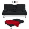 Linen Upholstered Convertible Sofa Bed Futon w/ 2 Cupholders - Thumbnail 1