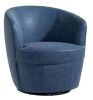 Navy PU Leather Swivel Barrel Arm Chair with Metal Base - Thumbnail 1