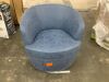 Navy PU Leather Swivel Barrel Arm Chair with Metal Base - Thumbnail 2