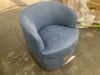 Navy PU Leather Swivel Barrel Arm Chair with Metal Base - Thumbnail 3