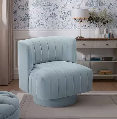 Lazzara Hugo Textured Upholstery Aqua Blue Swivel Arm Chair - Lot 31JF