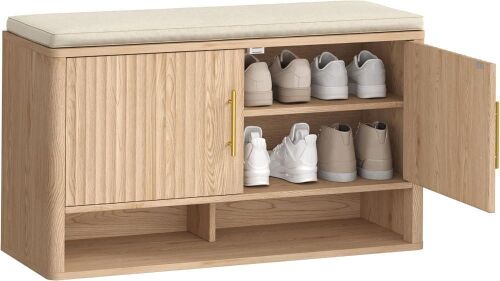 Fluted Shoe Storage Bench with Cushion - Lot 149