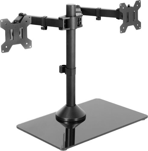VIVO Freestanding Dual Monitor Stand with Sleek Glass Base and Adjustable Arms - Lot 247