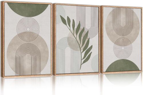 Sage Green Boho Framed Canvas Wall Art Set, 24" x 36" x3 - Lot 250
