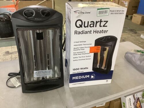 living zone 1500-Watt Black Electric Tower Quartz Infrared Space Heater with Thermostat - Lot 338JF