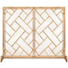 2-Panel Wrought Iron Geometric Fireplace Screen w/ Magnetic Doors - 44x33in - Thumbnail 1