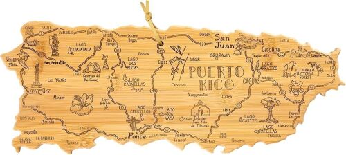 Totally Bamboo Destination Puerto Rico Cutting Board, Charcuterie & Serving Board | Laser Engraved Bamboo Map with Hang Tie for Wall Art | Puerto Rican Kitchen Gift & Decor - Lot 2370