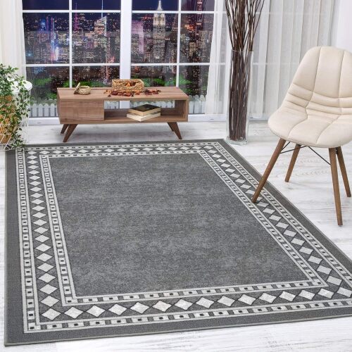 Antep Rugs Alfombras Modern Bordered 4x6 Non-Skid (Non-Slip) Low Profile Pile Rubber Backing Indoor Area Rugs - Lot 2632