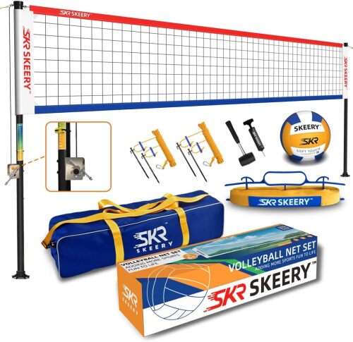 Outdoor Heavy Duty Volleyball Net Set, Anti-Sag Design, Adjustable Aluminum Poles, Portable Volleyball Net for Backyard,Grass and Beach - Lot 2633