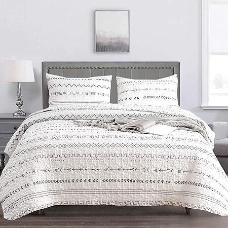 DURLENGEN White Quilt Set Queen Size 3Pcs - Lot 2665