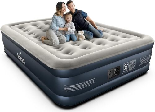 iDOO Queen Air Mattress with Built in Pump, 18 Raised Comfort Inflatable Blow up Mattress, Upgraded Four Chamber Portable Air Bed for Camping, Guests and Home, Colchon Inflable, 650 lbs Max - Lot 2501