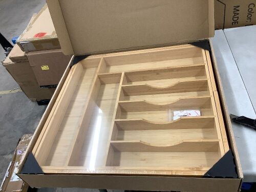 Umilife Extra Large Expandable Kitchen Drawer Organizer for Utensil and Junk, 19" Deep for Big Drawer, 19" to 33" Adjustable Bamboo Wood Drawer Divider, Cutlery Tray, Flatware Holder - Lot 2511