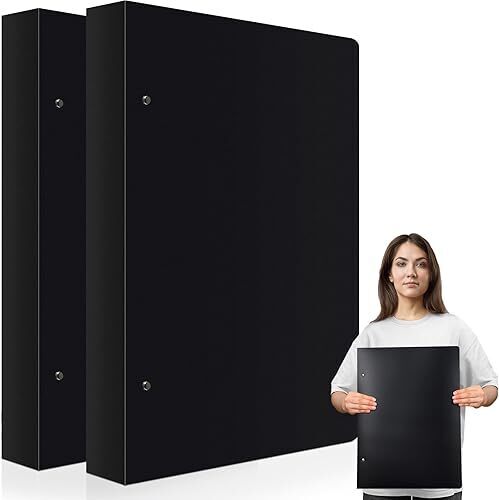 2 Pcs 3 Ring Binder 11'x17' Binder Poly Panel Featuring 1' D Ring Fit 11' x 17' Paper Size for Store Artwork Poster Paper PP Material (Black) - Lot 2531