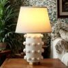 Ceramic Table Lamp with Brass Base and Linen Lamp Shade, Large Modern Bedside Nightstand End Table Lamp for Bedroom, Living Room, Home Office Entryway, White - Thumbnail 1