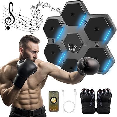 Music Boxing Machine with Gloves 2025 Upgrade Smart Bluetooth Punching Machine,Wall Mounted Electronic Boxing Target Workout Machine,Music Punching Machine Equipment for Adults - Lot 2571