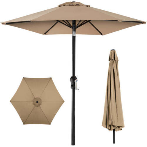 Outdoor Steel Market Patio Umbrella Decoration w/ Tilt, Crank Lift - 10ft - Lot 2524