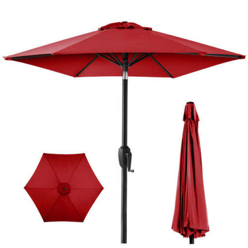 Outdoor Market Patio Umbrella w/ Push Button Tilt, Crank Lift - 7.5ft - Lot 2649