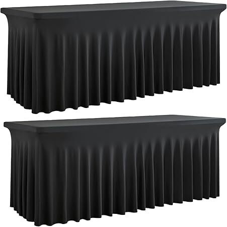 Outpain Black Spandex Tablecloth for 8 Foot Rectangle Tables, 2 Pack Black Fitted Table Cloths 8ft Stretchy Banquet Table Clothes Cover Desk Skirt for Birthday Wedding Parties Baby Shower - Lot 2602