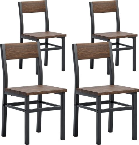 Dining Chairs Set of 4, Rustic Wood Dining Room Chairs with Thickened and Strengthened Metal Steel Frame & Slat Back, Modern Farmhouse Chair for Kitchen, Dining Room - Lot 2601