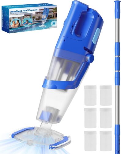 Cordless Handheld Pool Vacuum Cleaner with Telescopic Pole, 26.5 GPM Powerful Suction, Longer 1H Runtime, Portable Pool Vacuums for Above Ground/Inground Pools, Hot Tubs, Spas - Lot 2671