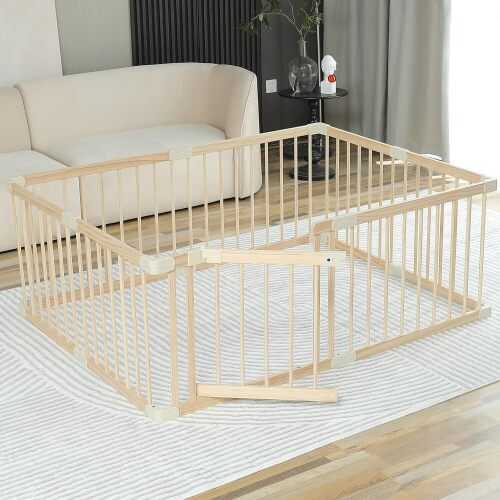 Conababy Baby Playpen Play Fence Gate Play Pen Wood Large,Playpens for Babies and Toddlers Kids Indoor,Baby Play Yards Gym Area,Baby Day Care Play Pin - Lot 2693