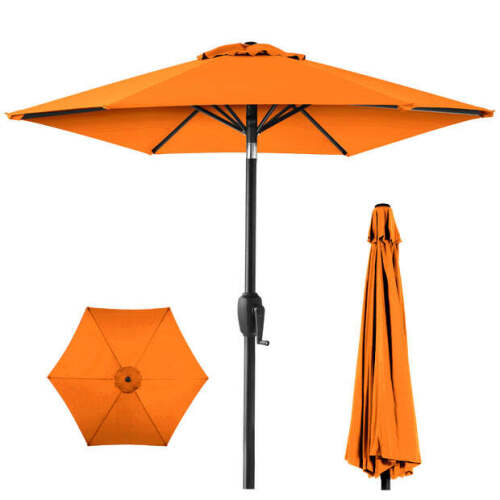 Outdoor Market Patio Umbrella w/ Push Button Tilt, Crank Lift - 7.5ft - Lot 2698
