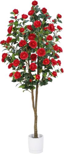 Artificial Camellia Tree 6FT – Nearly Natural Faux Plants Indoor, with Easy Assembly, Low Maintenance, Ideal for Both Indoor Decoration and Other Purposes，Perfect Porch Christmas Trees - Lot 2617