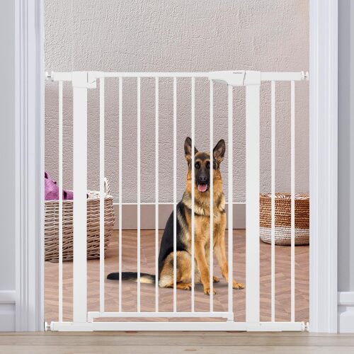 Mumeasy 36" High Extra Tall Dog Gate, 29.6"-40.5" Wide Pressure Mounted Tall Baby Gate for Dog, Auto Close Pet Gate with Door for Stairs,Doorways,House,White - Lot 2696