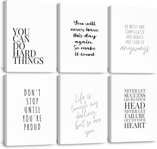 Office Inspirational Wall Art Decor Motivational Quotes Canvas Wall Art Positive Classroom Posters Pictures Office Inspirational Work Artwork for Women Home Bedroom 8x10 Inch Wrapped Canvas Set of 6 - Lot 2657