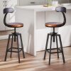 Diwhy Industrial Bar Stools,Kitchen Dining Chair,Wood Top Stool,Adjustable Height Swivel Counter Height Bar Chair with Metal Backrest,Black,Fully Welded Set of 2 (Brown Wooden Top with Iron Backrest) - Thumbnail 1