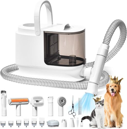 Bunfly Dog Grooming Kit & Dog Hair Vacuum, 3.5L Capacity Pet Grooming Vacuum with 13000kpa Strong Suction 99% Pet Hair,17 Tools Shedding Pet Hair, Home Cleaning -White - Lot 2874