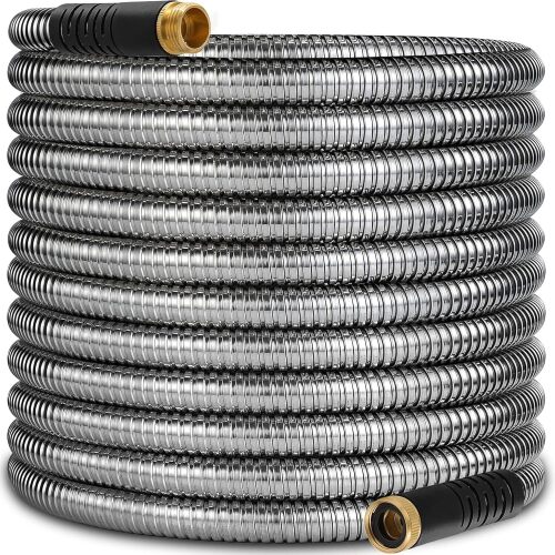 200 ft Stainless Steel Garden Hose - 2025 Upgraded Metal Water hose - Flexible Water Hose Pipes with Latex Core, 3/4" Solid Brass Connector - No-Expandable Garden Hoses - Lot 2889