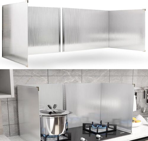 2 PCS Stove Grease Oil Splatter Guard | Range Backsplash Splatter Guard for Wall | 2 Sided Foldable Splash Shield Metal Panel Protector for Cooking, Stainless Steel - Lot 2894