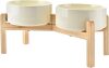 SPUNKYJUNKY Elevated Dog Bowls Ceramic, 7.3'' Dogs Food Water Bowls Raised with Non-Slip Bamboo Stand for Medium to Large Sized Breed Microwave Dishwasher Safe - 42 OZ,Beige - Thumbnail 1