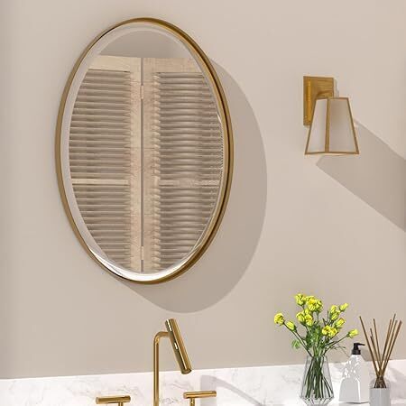 POZINO Brass Gold Bathroom Mirror, Oval - Lot 2856