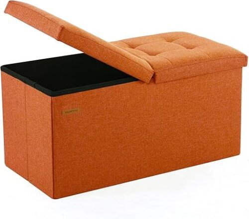 HAUSFRAU - 30 Inches Storage Ottoman Bench with Flipping Lid, Foldable Storage Chest Foot Rest for Living Room, Bedroom, Entryway, Load 660 lb, Linen Orange - Lot 2861