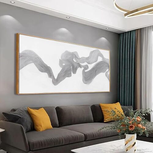 Abstract Wall Art Small Size Framed Home Artwork Decor Modern Minimalist Canvas Painting Abstract Mist Texture Art With White Background Living Room Decor For Bedroom Office Wall Decor 20"X40" - Lot 2767