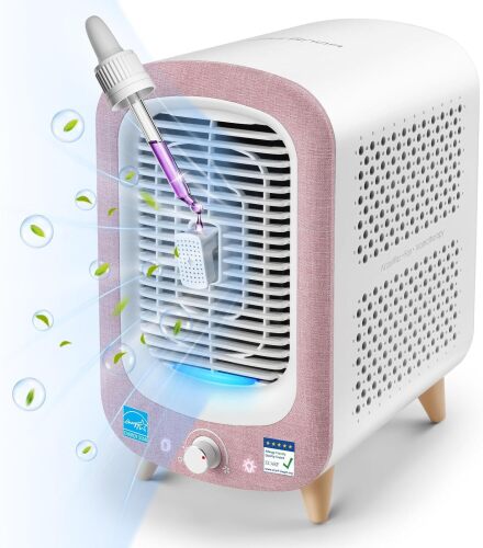 Jafanda Air Purifier for Home Bedroom 780sq ft, HEPA & Activated Carbon, Air Cleaner with Fragrance Sponge & Nightlight for Smoke, Allergies, Dust, Odor, VOC, Pet Dander, Pollen, Office, Desktop, Pink - Lot 2777