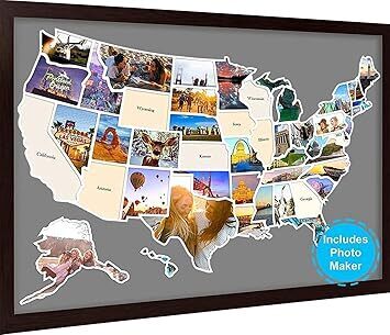 USA Photo Map - 50 States Travel Map 24 x 36 in, Includes Photo Maker, Idea Gift for Lovers Couples Adventurers, United States Weve Visited Vocation Travel Tracker Wall Décor (Frame NOT Included) - Lot 2891