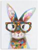 Yidepot Whimsical Colorful Rabbit Canvas Poster - Bunny Bedroom Wall Decor with Cute Glasses Pictures for Living Room 12"x16" - Thumbnail 1