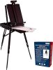 U.S. Art Supply Large Black Cherry French Easel, Adjustable Plein Air Easels, Beechwood Sketchbox Tripod for Field & Studio Painting Easel for Adults, Drawing, Display - Portable with Drawer & Palette - Thumbnail 1