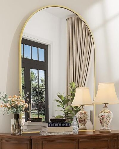 16wx24h Arch Bathroom Mirror, Wall Mounted Vanity Metal Frame Mirror for Bedroom, Entryway, Living Room, Gold - Lot 2852