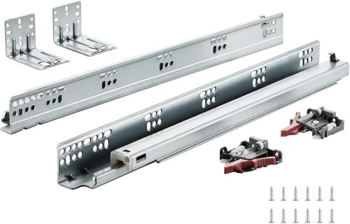 VEVOR 6 Pairs 18 Inch of 15 18 21 Inch Soft Close Bottom Mount Drawer Slides, Heavy Duty Ball Bearing Full Extension Steel Track, Noiseless Guide Glides Cabinet Kitchen Runners with Locking, 100 Lbs - Lot 2718