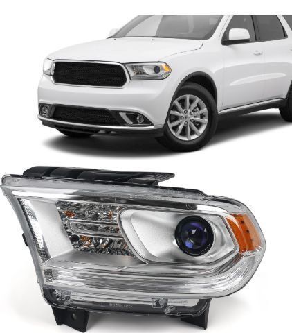 FIONE Halogen Headlight Assembly Compatible With Dodge Durango 2014-2020 Replacement Chrome Housing Headlights Without LED DRL Projector Left Driver Side LH - Lot 2728